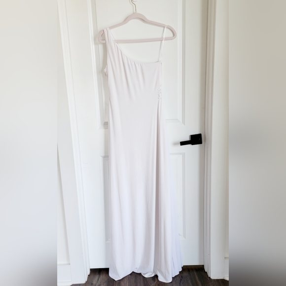 Nude White One Shoulder Crystal Sequin Evening Wedding Prom Bridal Gown Sz 8 - Picture 9 of 16